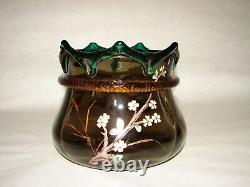 Antique Hand Painted Moser Glass Bohemian Arts & Crafts Vase Bowl Applied Decor
