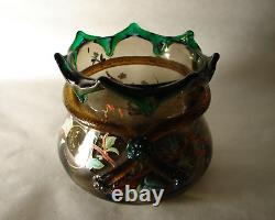 Antique Hand Painted Moser Glass Bohemian Arts & Crafts Vase Bowl Applied Decor