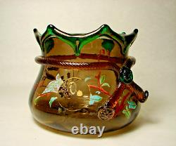 Antique Hand Painted Moser Glass Bohemian Arts & Crafts Vase Bowl Applied Decor