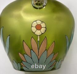 Antique Harrach Bohemian Art Glass Vase Hand Blown, Enamel Applied Handles 7.5 Antique Harrach Bohemian Art Glass Vase Hand Blown, Enamel Applied Handles 7.5