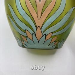 Antique Harrach Bohemian Art Glass Vase Hand Blown, Enamel Applied Handles 7.5 Antique Harrach Bohemian Art Glass Vase Hand Blown, Enamel Applied Handles 7.5