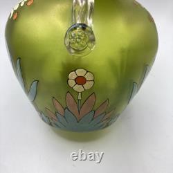 Antique Harrach Bohemian Art Glass Vase Hand Blown, Enamel Applied Handles 7.5 Antique Harrach Bohemian Art Glass Vase Hand Blown, Enamel Applied Handles 7.5
