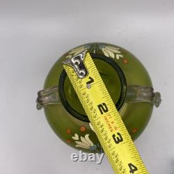 Antique Harrach Bohemian Art Glass Vase Hand Blown, Enamel Applied Handles 7.5 Antique Harrach Bohemian Art Glass Vase Hand Blown, Enamel Applied Handles 7.5