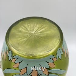 Antique Harrach Bohemian Art Glass Vase Hand Blown, Enamel Applied Handles 7.5 Antique Harrach Bohemian Art Glass Vase Hand Blown, Enamel Applied Handles 7.5