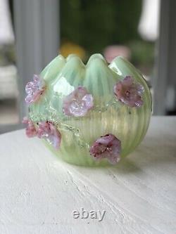 Antique Harrach Or Stevens & Williams Vaseline Opalescent Glass Rose Bowl 1890s