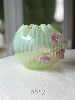 Antique Harrach Or Stevens & Williams Vaseline Opalescent Glass Rose Bowl 1890s