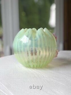 Antique Harrach Or Stevens & Williams Vaseline Opalescent Glass Rose Bowl 1890s