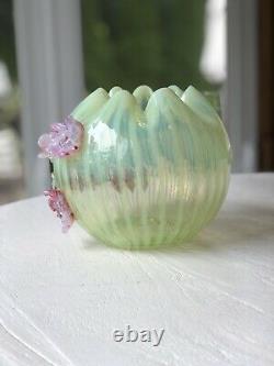 Antique Harrach Or Stevens & Williams Vaseline Opalescent Glass Rose Bowl 1890s