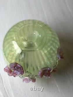 Antique Harrach Or Stevens & Williams Vaseline Opalescent Glass Rose Bowl 1890s