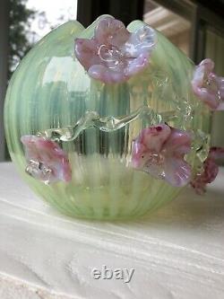 Antique Harrach Or Stevens & Williams Vaseline Opalescent Glass Rose Bowl 1890s