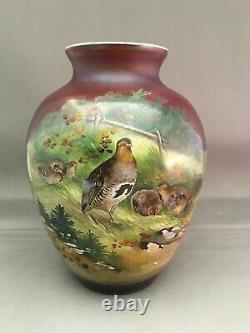 Antique Harrach Rubin Glass Vase Enameled A. Sacher Handpainted Quail Lovely