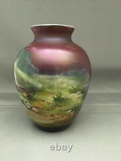 Antique Harrach Rubin Glass Vase Enameled A. Sacher Handpainted Quail Lovely