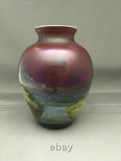 Antique Harrach Rubin Glass Vase Enameled A. Sacher Handpainted Quail Lovely