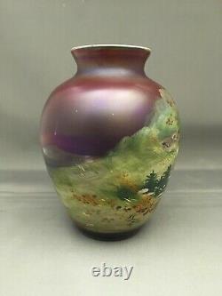 Antique Harrach Rubin Glass Vase Enameled A. Sacher Handpainted Quail Lovely