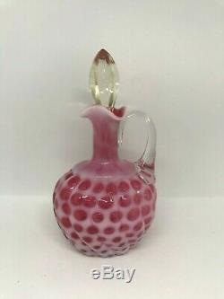 Antique Hobbs Brockunier Cranberry Red Swirl Windows/Coin Dot-Handled Cruet