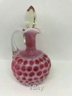 Antique Hobbs Brockunier Cranberry Red Swirl Windows/Coin Dot-Handled Cruet