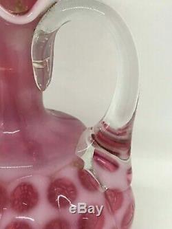 Antique Hobbs Brockunier Cranberry Red Swirl Windows/Coin Dot-Handled Cruet