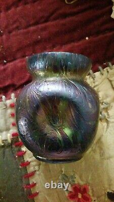 Antique Iridescent Art Nouveau Bohemian Loetz Art Glass Vase 1900