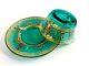 Antique Italian Green Glass Set, Bowl & Under-plate Hand Painted Enamel & Gold