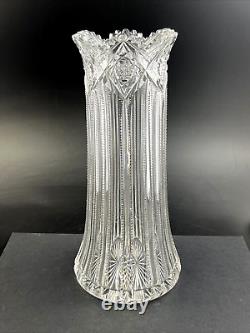 Antique J Hoare ABP Cut Glass PLUME or HINDOO Pattern 10 1/4 Vase