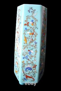 Antique Josef Riedel large uranium glass enamel vase 1880-1900