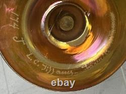 Antique L. C. Tiffany Favrile Gold Iridescent Art Glass Trumpet Vase 8 Signed