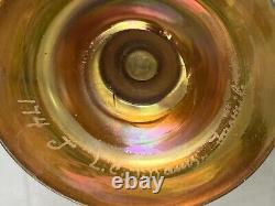 Antique L. C. Tiffany Favrile Gold Iridescent Art Glass Trumpet Vase 8 Signed