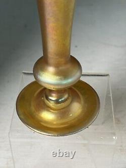 Antique L. C. Tiffany Favrile Gold Iridescent Art Glass Trumpet Vase 8 Signed