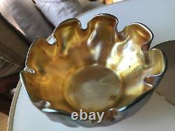 Antique Lct Tiffany Gold Favrile Master Salt Glass Art Bowl Cellar L. C. T. Mint