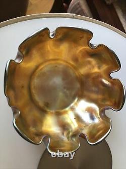 Antique Lct Tiffany Gold Favrile Master Salt Glass Art Bowl Cellar L. C. T. Mint