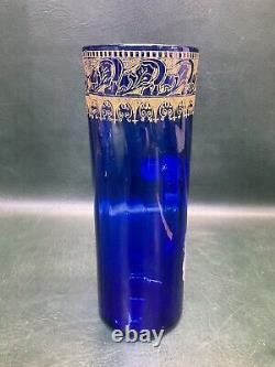 Antique Legras Art Nouveau Cobalt Hand Painted Floral Glass Vase 10.5 France