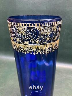 Antique Legras Art Nouveau Cobalt Hand Painted Floral Glass Vase 10.5 France