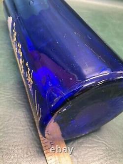 Antique Legras Art Nouveau Cobalt Hand Painted Floral Glass Vase 10.5 France