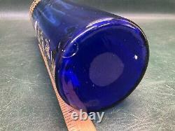 Antique Legras Art Nouveau Cobalt Hand Painted Floral Glass Vase 10.5 France