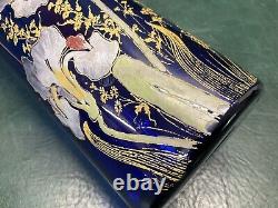 Antique Legras Art Nouveau Cobalt Hand Painted Floral Glass Vase 10.5 France