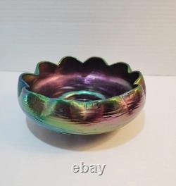 Antique Loetz Pallme Konig Purple Iridescent Bohemian Glass Threaded Vein Bowl Antique Loetz Pallme Konig Purple Iridescent Bohemian Glass Threaded Vein Bowl