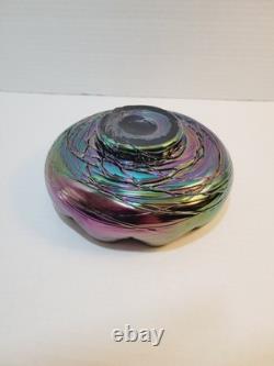 Antique Loetz Pallme Konig Purple Iridescent Bohemian Glass Threaded Vein Bowl Antique Loetz Pallme Konig Purple Iridescent Bohemian Glass Threaded Vein Bowl