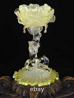 Antique Loetz Uranium Opalescent Paeonie Art Glass Floriform Candlestick Holder