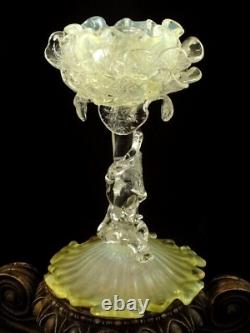 Antique Loetz Uranium Opalescent Paeonie Art Glass Floriform Candlestick Holder