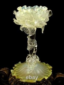 Antique Loetz Uranium Opalescent Paeonie Art Glass Floriform Candlestick Holder