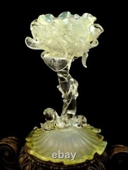 Antique Loetz Uranium Opalescent Paeonie Art Glass Floriform Candlestick Holder