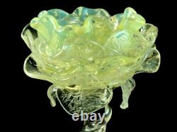 Antique Loetz Uranium Opalescent Paeonie Art Glass Floriform Candlestick Holder