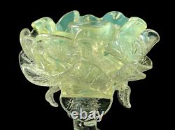 Antique Loetz Uranium Opalescent Paeonie Art Glass Floriform Candlestick Holder