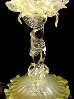 Antique Loetz Uranium Opalescent Paeonie Art Glass Floriform Candlestick Holder