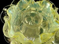 Antique Loetz Uranium Opalescent Paeonie Art Glass Floriform Candlestick Holder