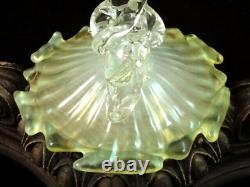 Antique Loetz Uranium Opalescent Paeonie Art Glass Floriform Candlestick Holder