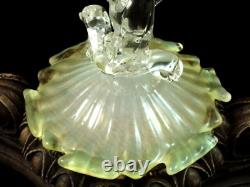 Antique Loetz Uranium Opalescent Paeonie Art Glass Floriform Candlestick Holder