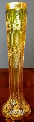 Antique MOSER Arts Green down to Rose Pink, Intaglio Etched, Gilded, Vase 1890's