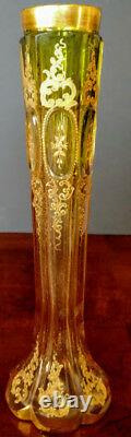 Antique MOSER Arts Green down to Rose Pink, Intaglio Etched, Gilded, Vase 1890's