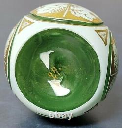 Antique MOSER Bohemian Art Glass White Cut to Green Gold Gilt Perfume Bottle